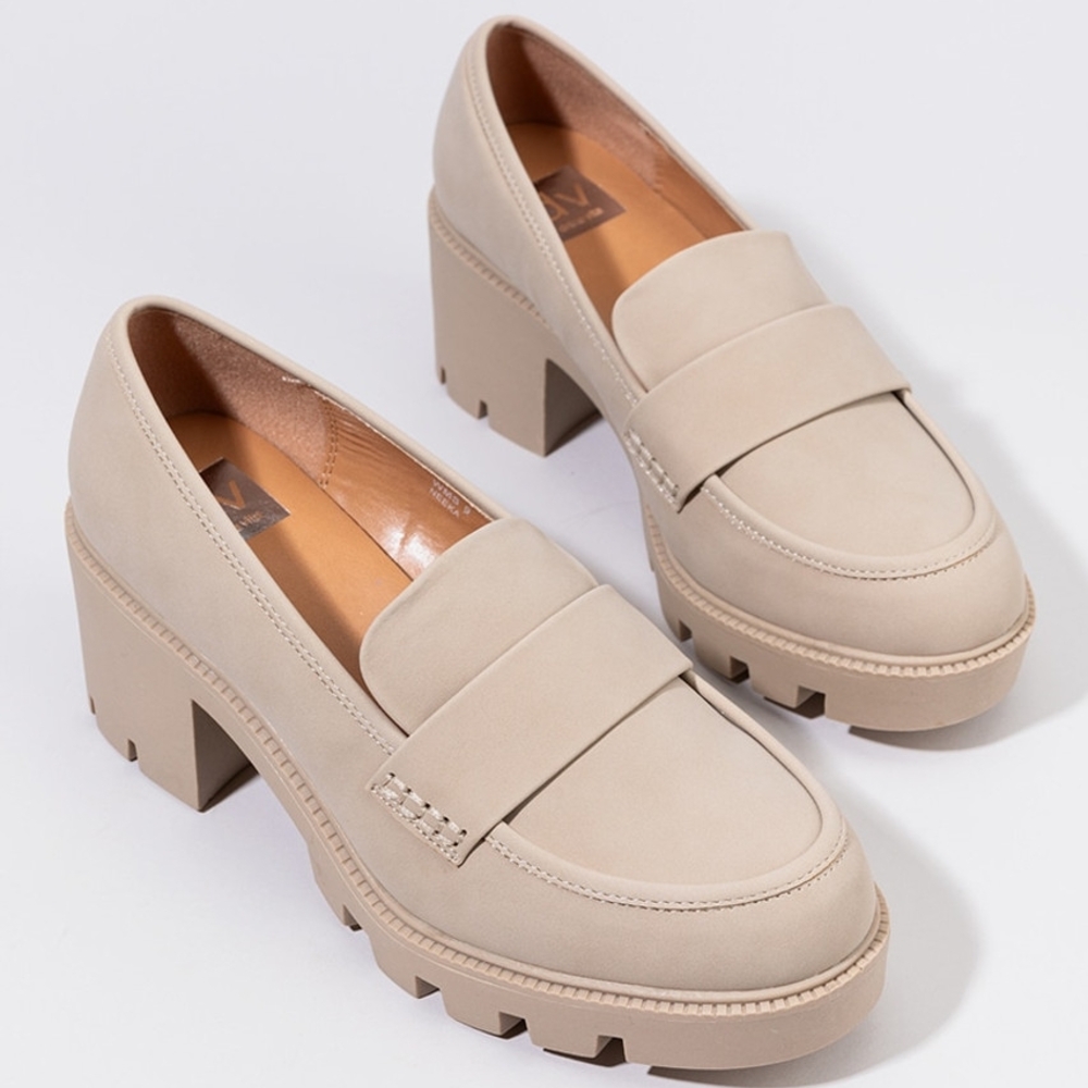 Women's Beige Chunky Heel Loafers
